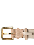 Dolce & Gabbana Beige Textured Leather Gold Buckle Belt Strap Bracelet