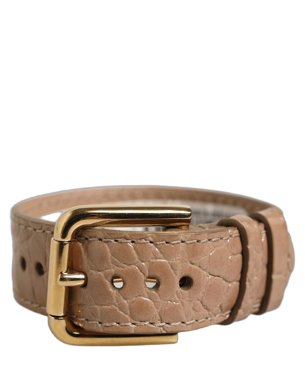 Dolce & Gabbana Brown Embossed Leather Gold Buckle Belt Strap Bracelet