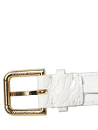 Dolce & Gabbana White Embossed Leather Gold Buckle Belt Strap Bracelet