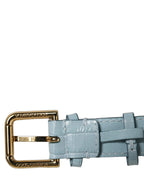 Dolce & Gabbana Blue Embossed Leather Gold Buckle Belt Strap Bracelet