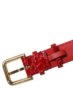 Dolce & Gabbana Red Embossed Leather Gold Buckle Belt Strap Bracelet