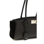 Ferragamo Black Calf Leather Bos Taurus Shoulder Bag