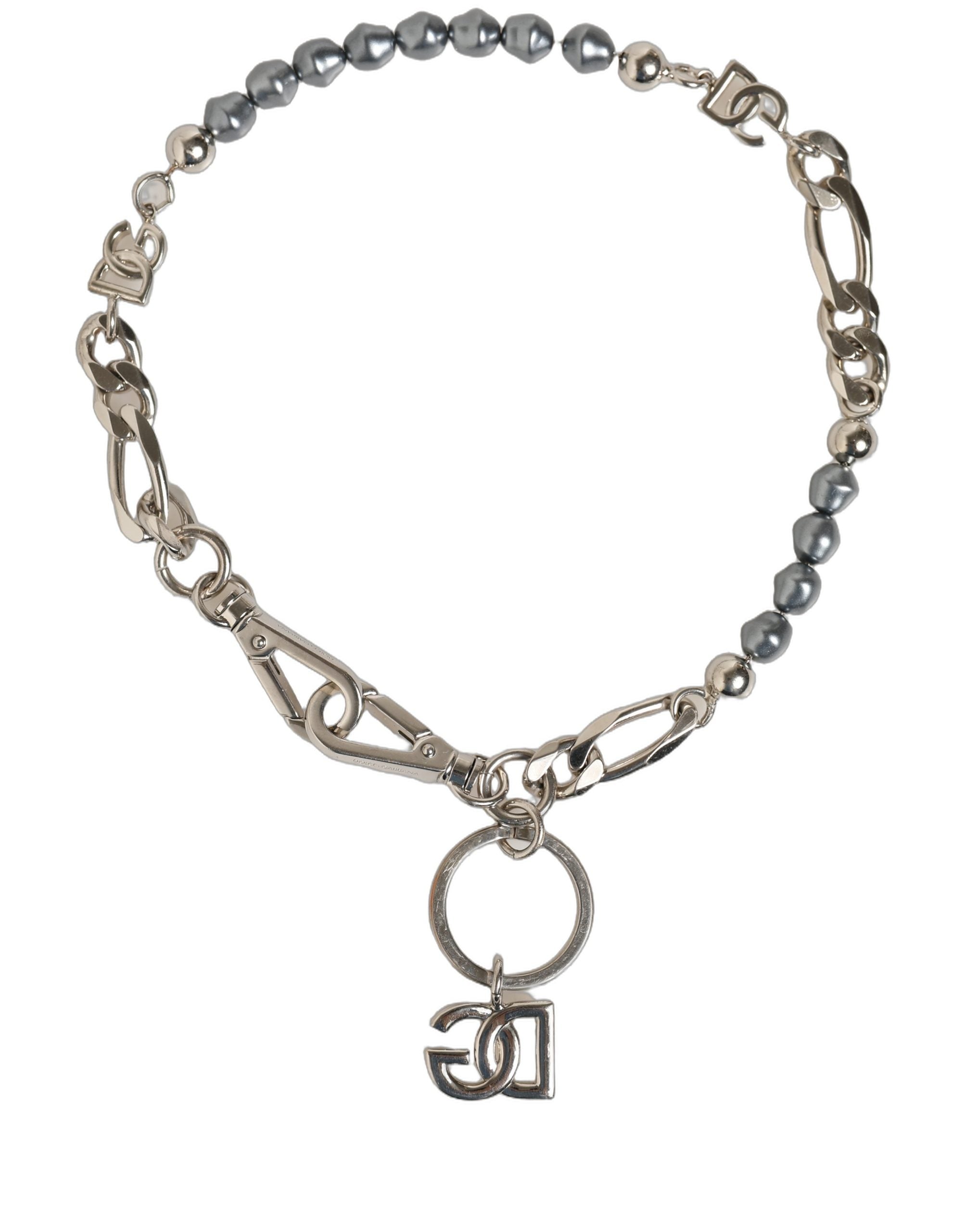 Dolce & Gabbana Silver Tone Chain Signature DG Logo Pendant Necklace
