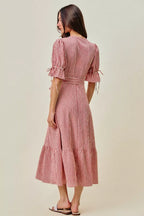 YSONA Stripe Textured Short Sleeves Lined Wrap Midi Dress — side view | Women's Dress | Shop YSONA