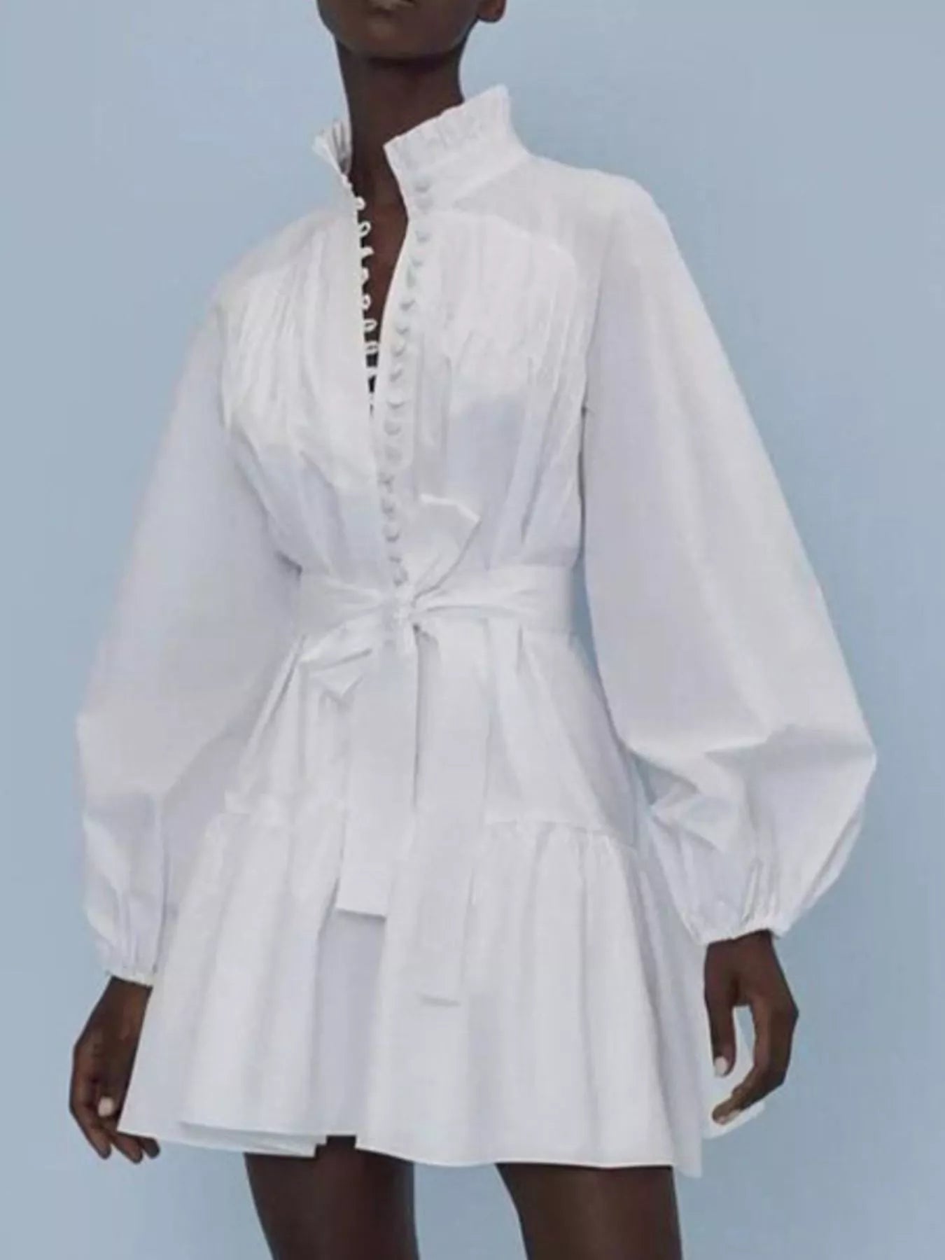 YSONA Button-Up Balloon Sleeve Mini Dress — detail view | Women's Dress | Shop YSONA