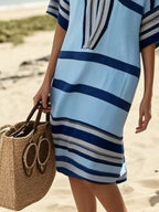YSONA Full Size Striped Half Sleeve Midi Dress Plus Size — side view | Women's Dress