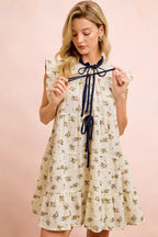 YSONA BiBi Floral Multi-tiered Dress With Ruffles And Front Tie — full length view | Women's Dress