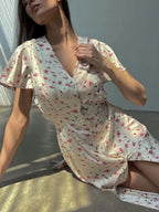 YSONA Floral Print V-Neck Flutter Sleeves Midi Dress — side view | Women's Dress | Shop YSONA
