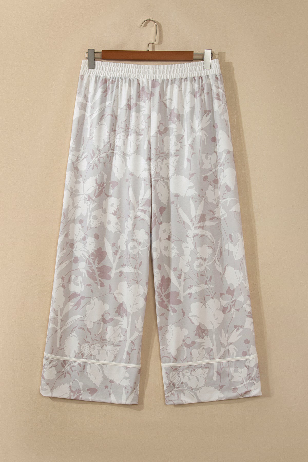 Gray Floral Camo Print Contrast Trim Plus Size Loose Pants