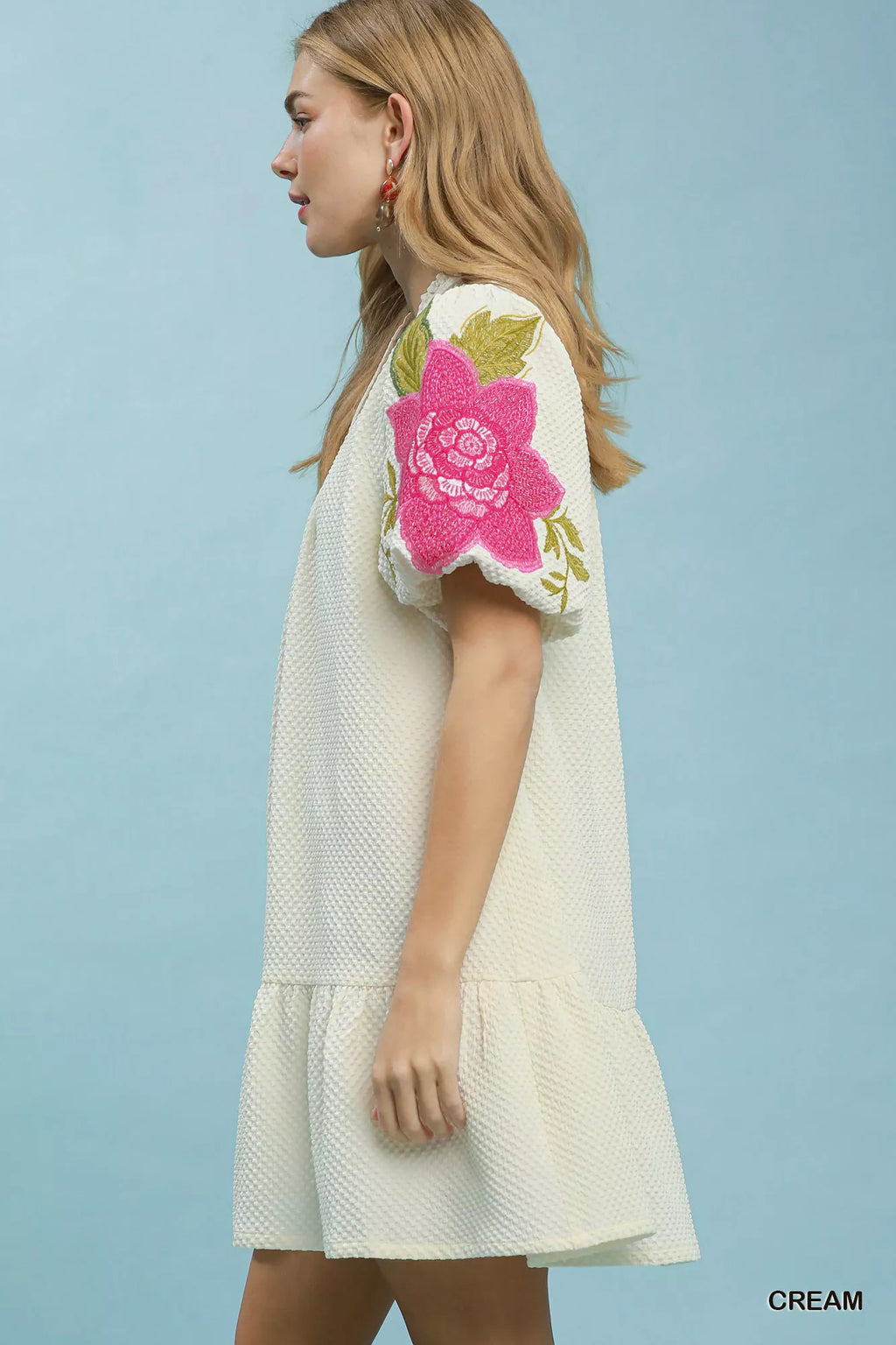 YSONA Umgee Floral Embroidered Textured Jacquard Dress — back view | Women's Dress | Shop YSONA