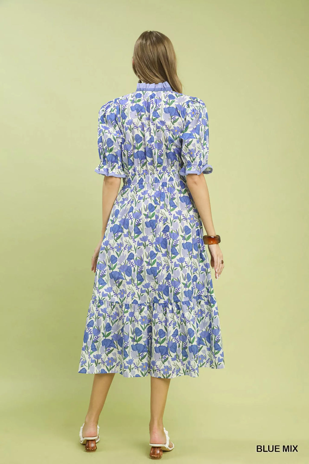 YSONA Umgee Floral Ruffle Trim Tiered Midi Dress — side view | Women's Dress | Shop YSONA
