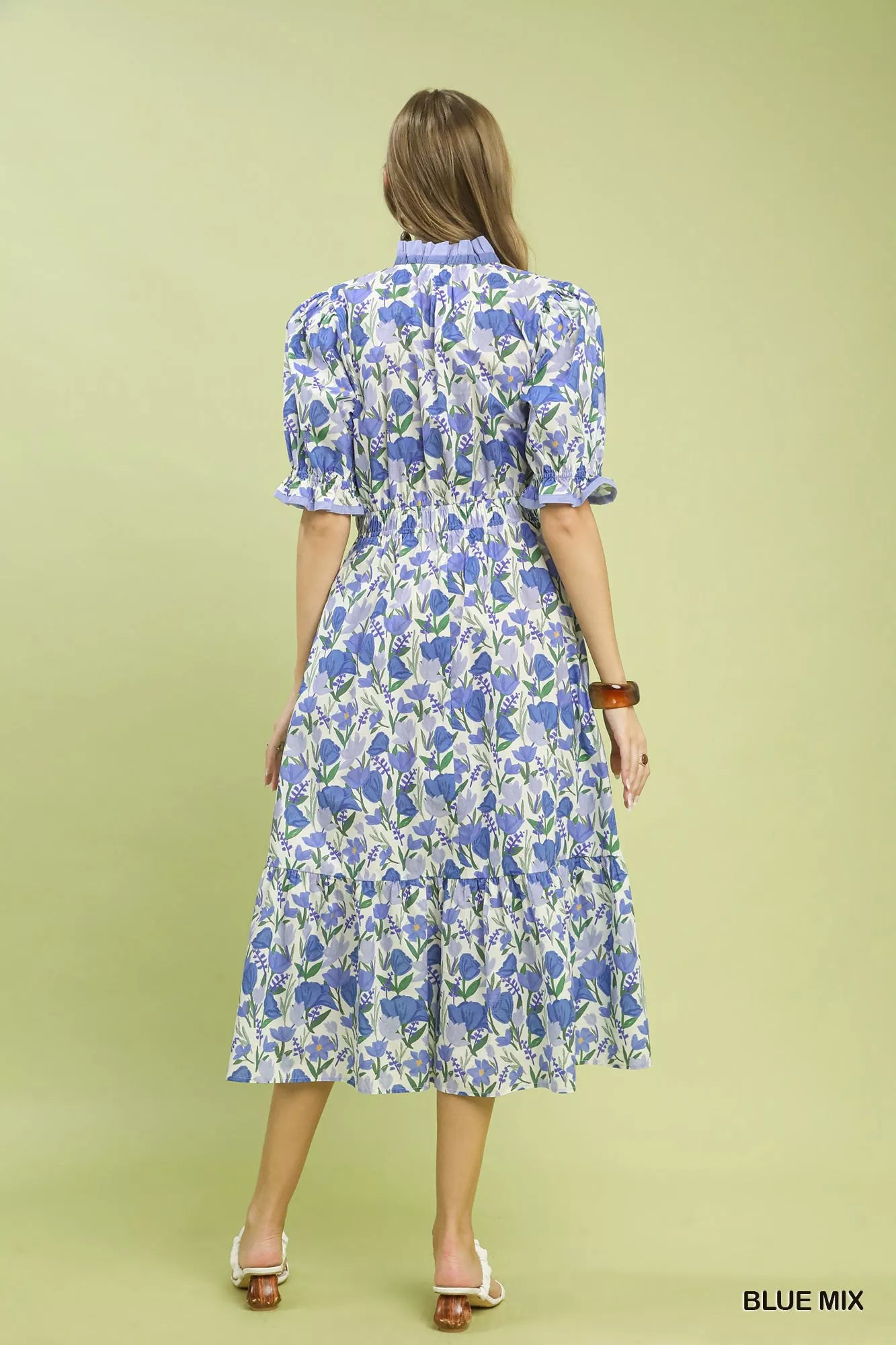 YSONA Umgee Floral Ruffle Trim Tiered Midi Dress — side view | Women's Dress | Shop YSONA