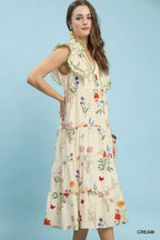 YSONA Umgee Floral Ruffle Tiered Midi Dress with Scalloped Detail — back view | Women's Dress
