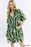 YSONA Umgee Leafy Ogee Print Mini Dress — front view | Women's Dress | Shop YSONA