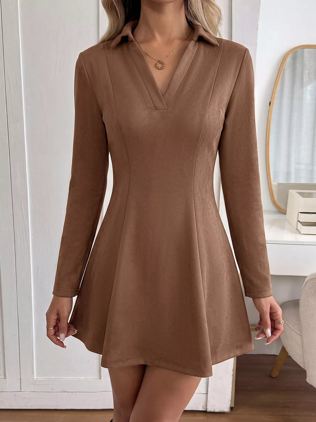 YSONA Johnny Collar Long Sleeve Dress — back view | Women's Dress | Shop YSONA
