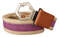 GF Ferre Multicolor Leather Silver Hexagon Logo Buckle Belt