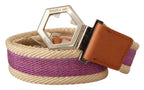 GF Ferre Multicolor Leather Silver Hexagon Logo Buckle Belt