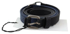 Costume National Black Blue Leather Silver Logo Belt