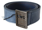 Costume National Blue Normal Leather Logo Buckle Belt