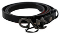 Costume National Black Skinny Leather Logo Buckle Belt
