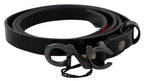 Costume National Black Skinny Leather Logo Buckle Belt