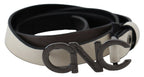 Costume National White Black Leather Letter Logo Buckle Belt
