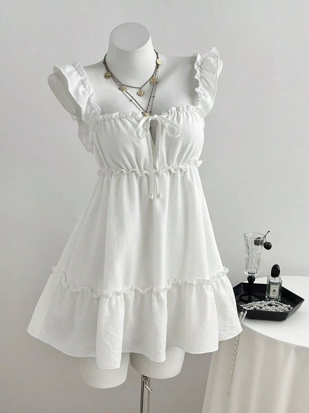 YSONA Frill Tie Front Mini Dress — side view | Women's Dress | Shop YSONA