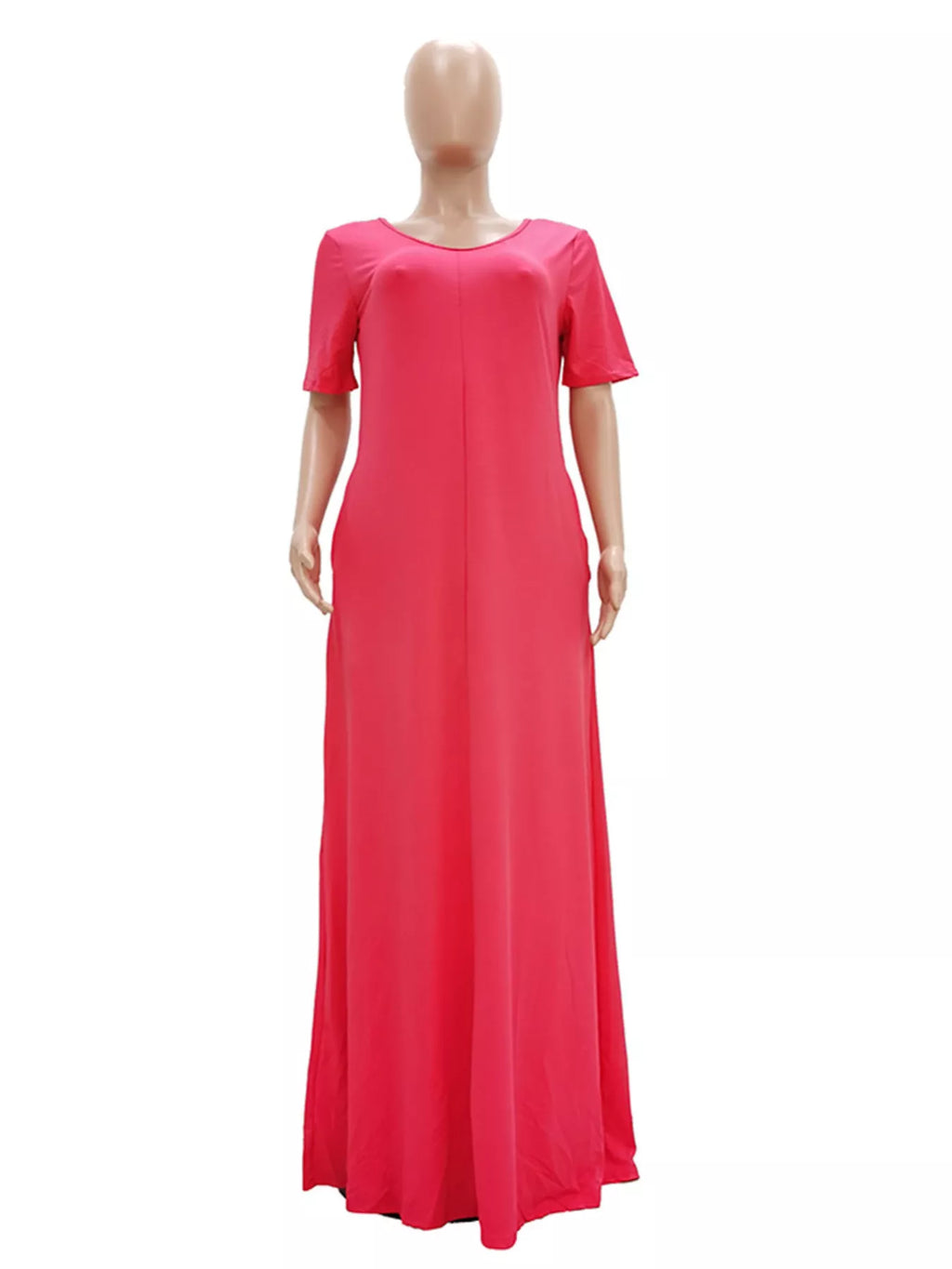 YSONA Full Size Solid Color Short Sleeve Maxi Dress Plus Size — side view | Women's Dress
