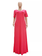 YSONA Full Size Solid Color Short Sleeve Maxi Dress Plus Size — side view | Women's Dress