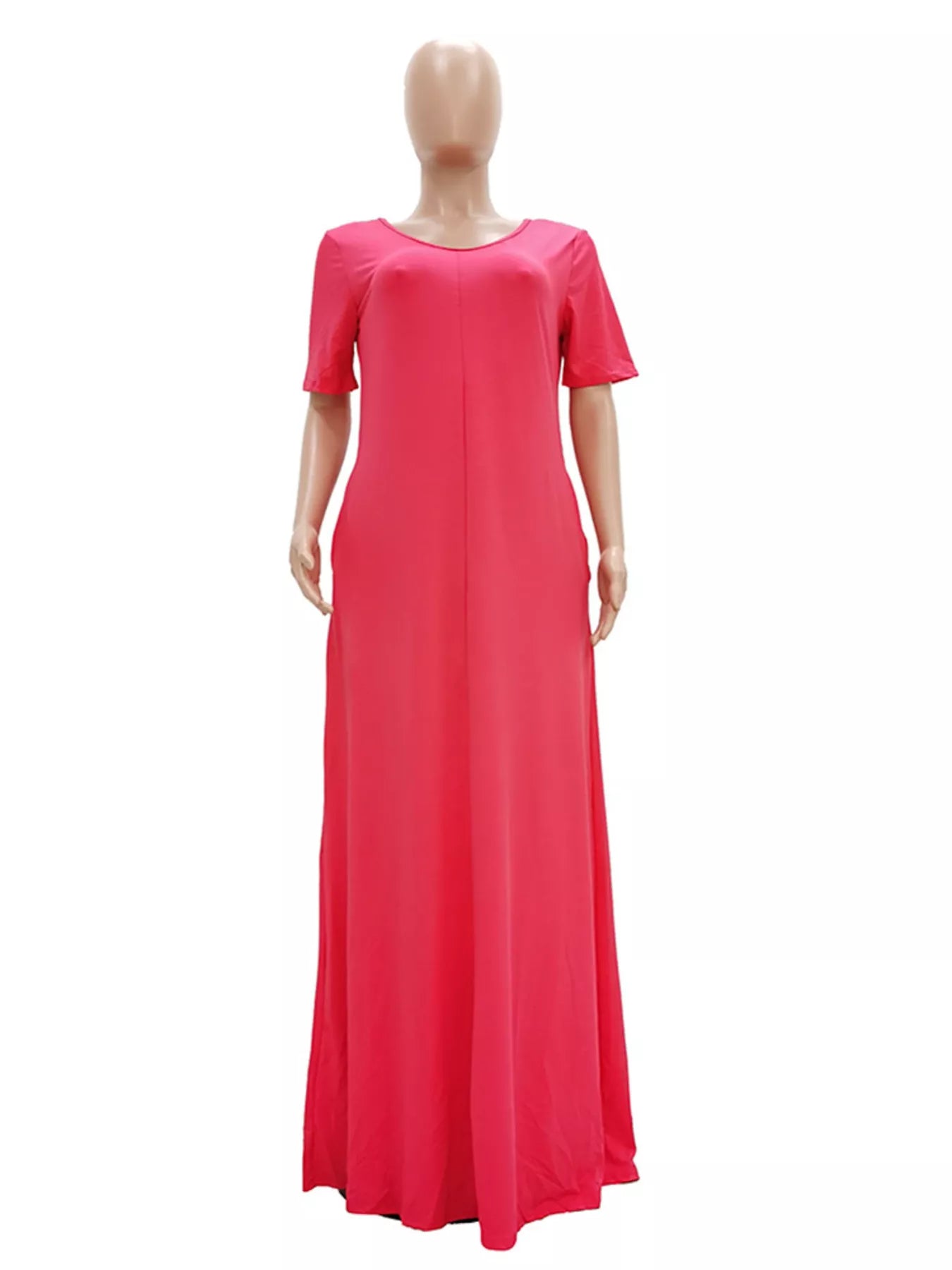 YSONA Full Size Solid Color Short Sleeve Maxi Dress Plus Size — side view | Women's Dress