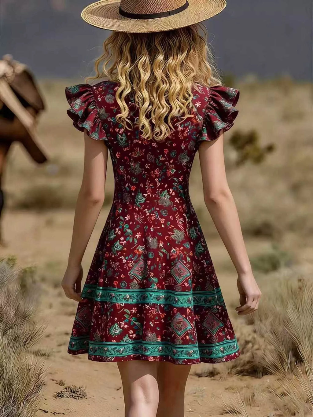 YSONA Ruffled V-Neck Mini Dress — back view | Women's Dress | Shop YSONA