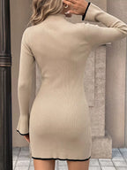 YSONA Ribbed Mock Neck Flare Sleeve Sweater Dress — close-up view | Women's Dress | Shop YSONA