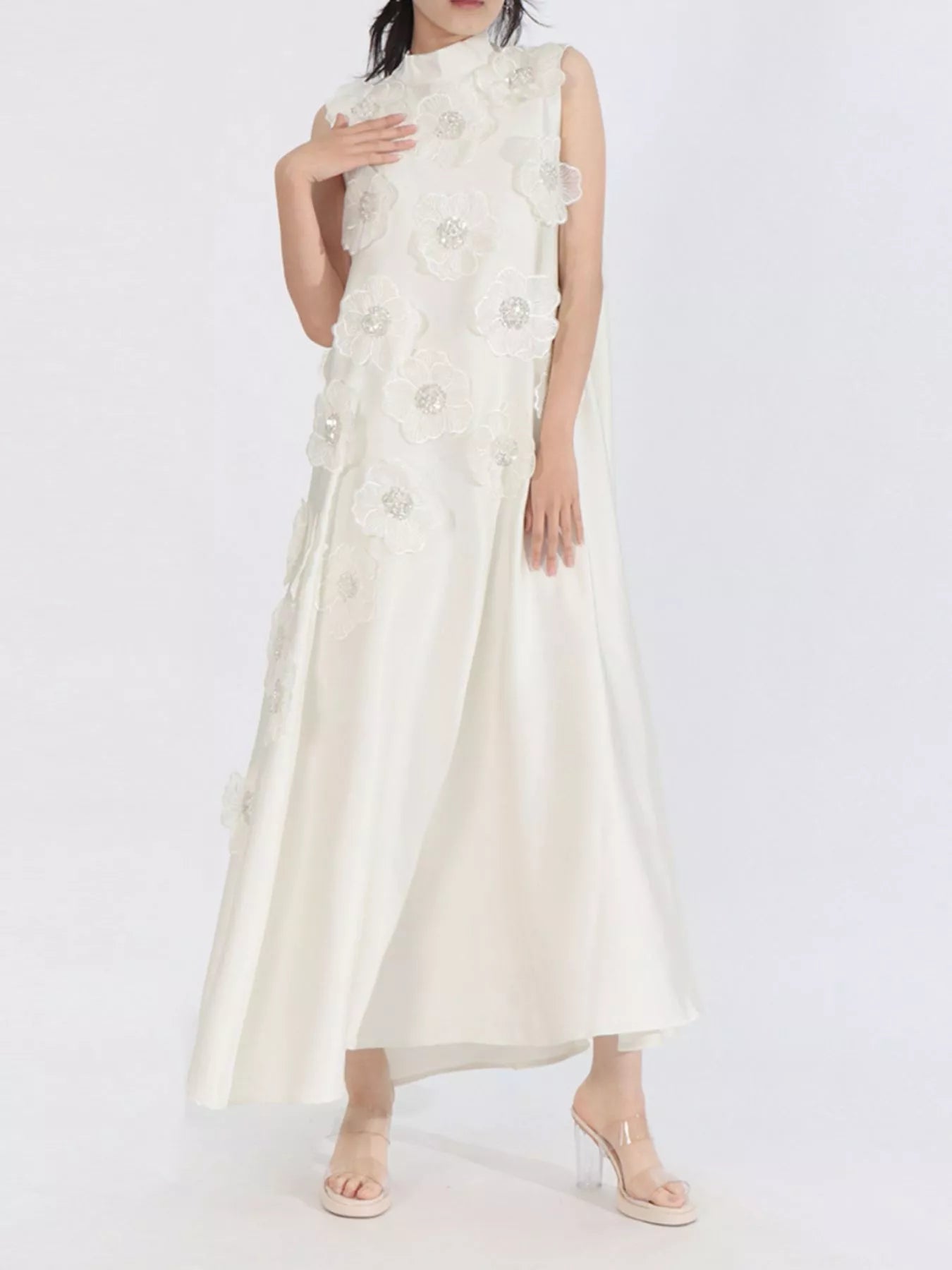 YSONA Floral Embellished Sleeveless Maxi Dress — model wearing | Women's Dress | Shop YSONA