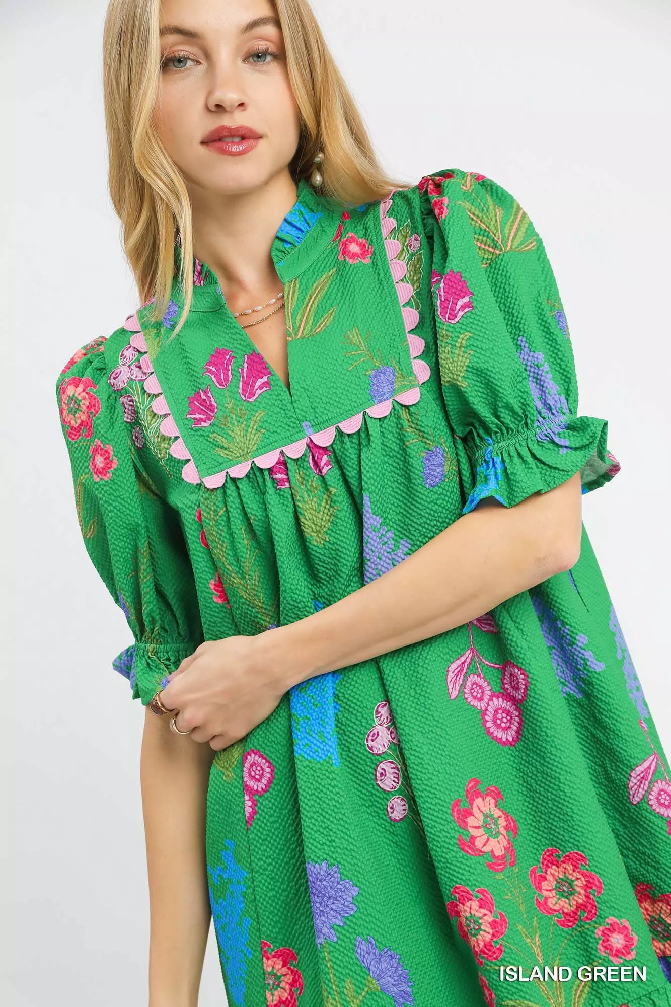 YSONA Umgee Multi Flower Print V-Neck Dress — detail view | Women's Dress | Shop YSONA