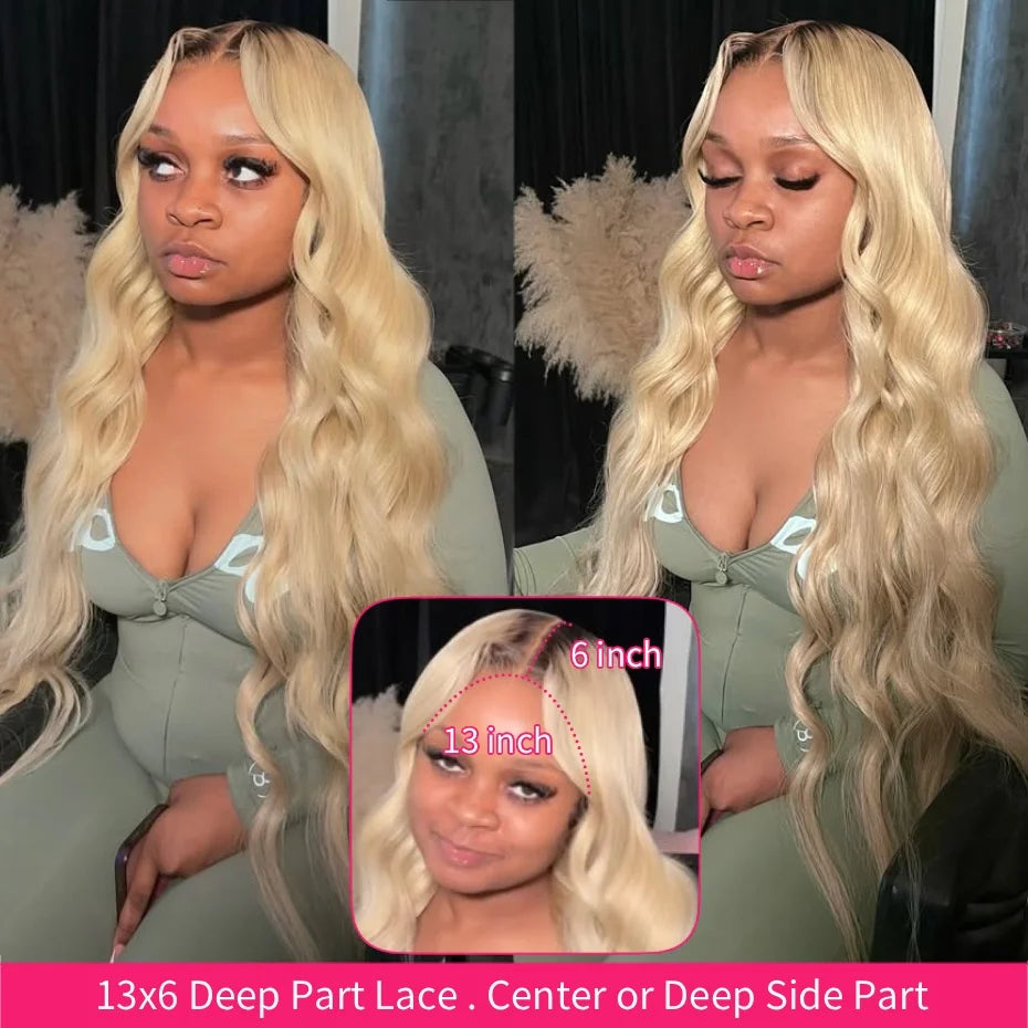 1B/613 Ombre Blonde Body Wave 13x6 Lace Front Wig – Dark Root Full Lace, Pre-Plucked Remy