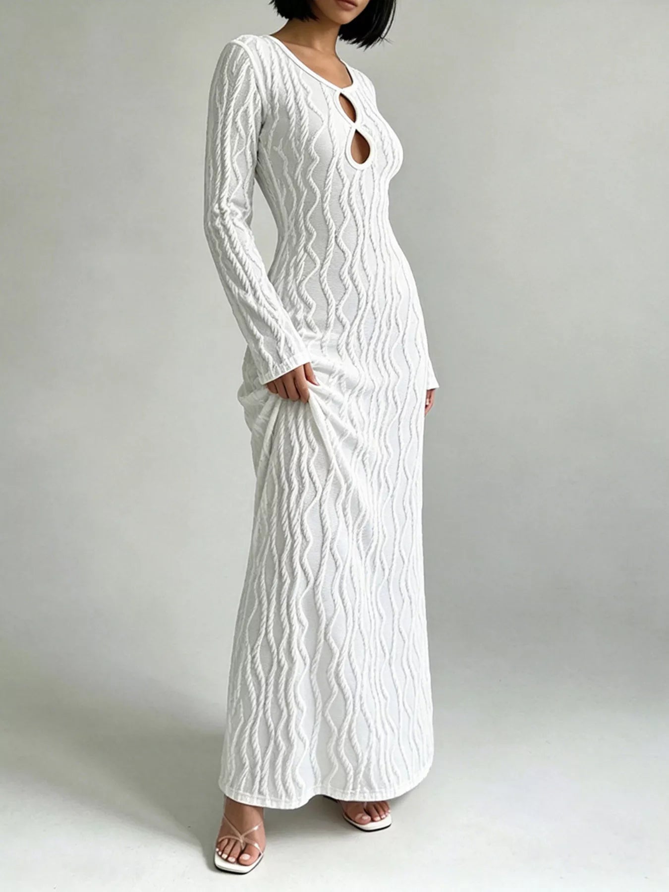YSONA Textured Cut-Out Long Sleeve Maxi Dress — detail view | Women's Dress | Shop YSONA