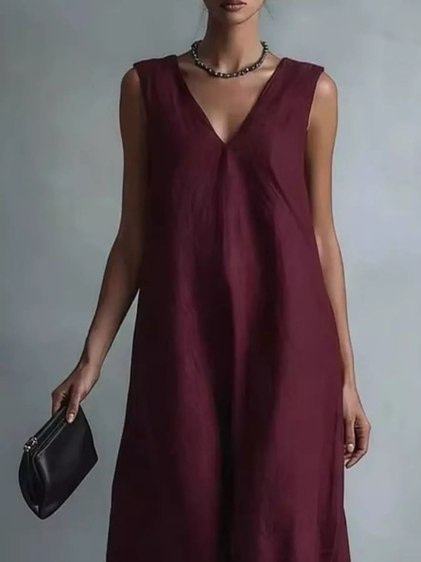 YSONA Full Size V-Neck Sleeveless Maxi Dress Plus Size — detail view | Women's Dress | Shop YSONA