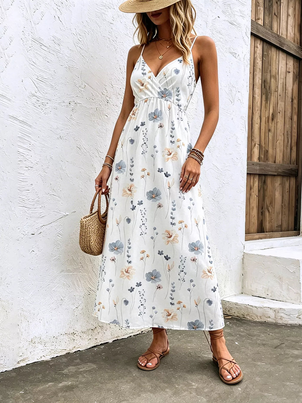 YSONA Floral Print Spaghetti Strap Midi Dress — detail view | Women's Dress | Shop YSONA