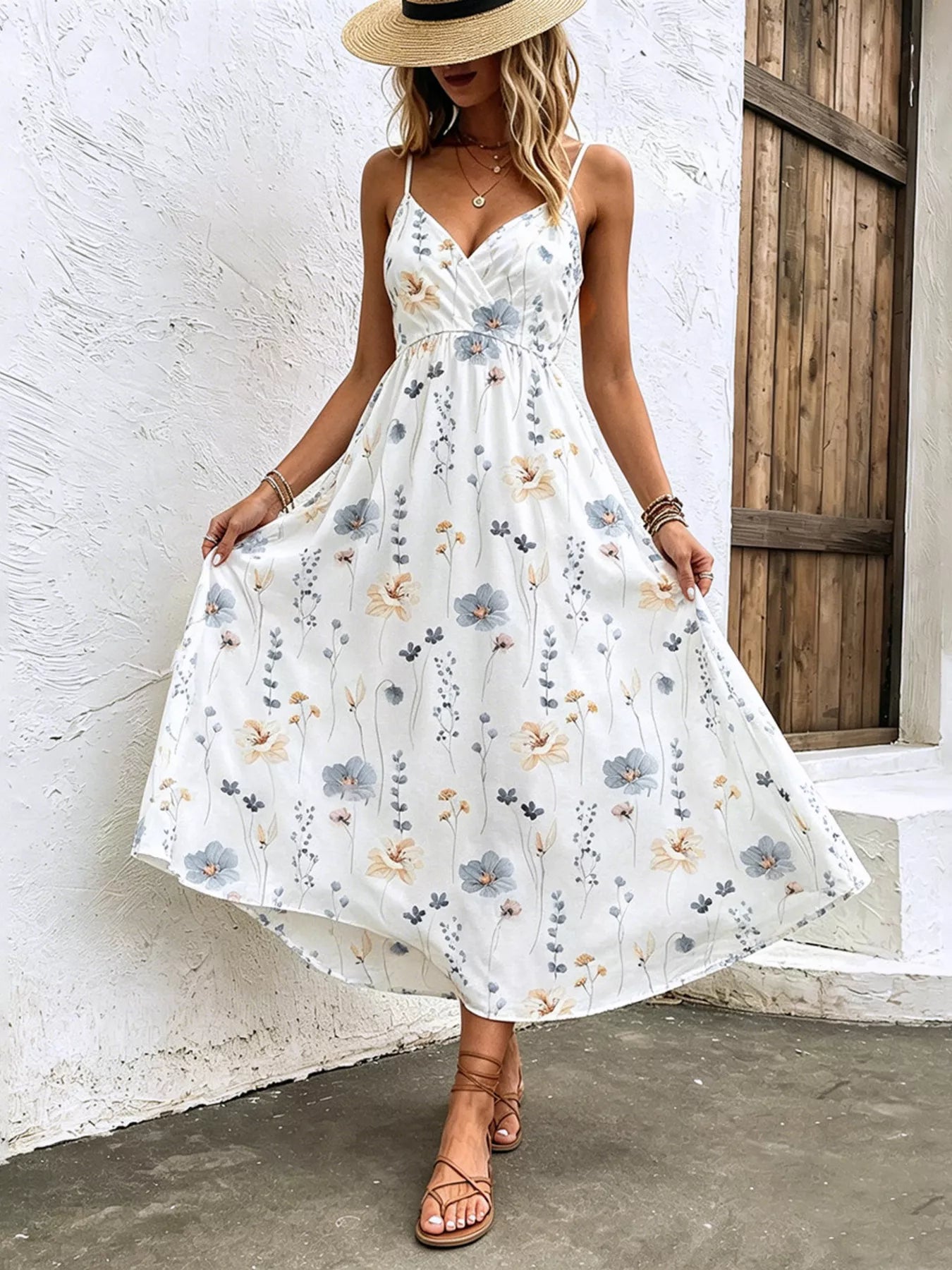 YSONA Floral Print Spaghetti Strap Midi Dress — front view | Women's Dress | Shop YSONA