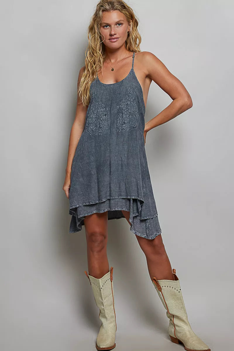 YSONA POL Embroidered Adjustable Strap Mini Dress — model wearing | Women's Dress | Shop YSONA