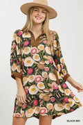 YSONA Umgee Mix Floral Contrast Trim Shift Mini Dress — front view | Women's Dress | Shop YSONA