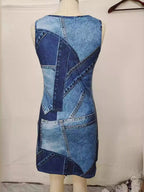YSONA Patchwork Denim Sleeveless Dress — detail view | Women's Dress | Shop YSONA