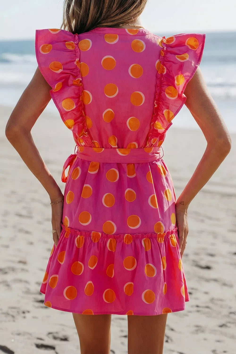 YSONA Ruffle Sleeve Polka Dot Mini Dress — detail view | Women's Dress | Shop YSONA