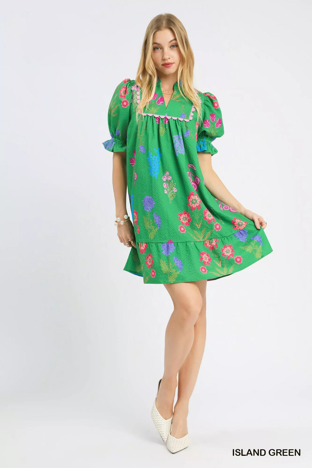 YSONA Umgee Multi Flower Print V-Neck Dress — model wearing | Women's Dress | Shop YSONA