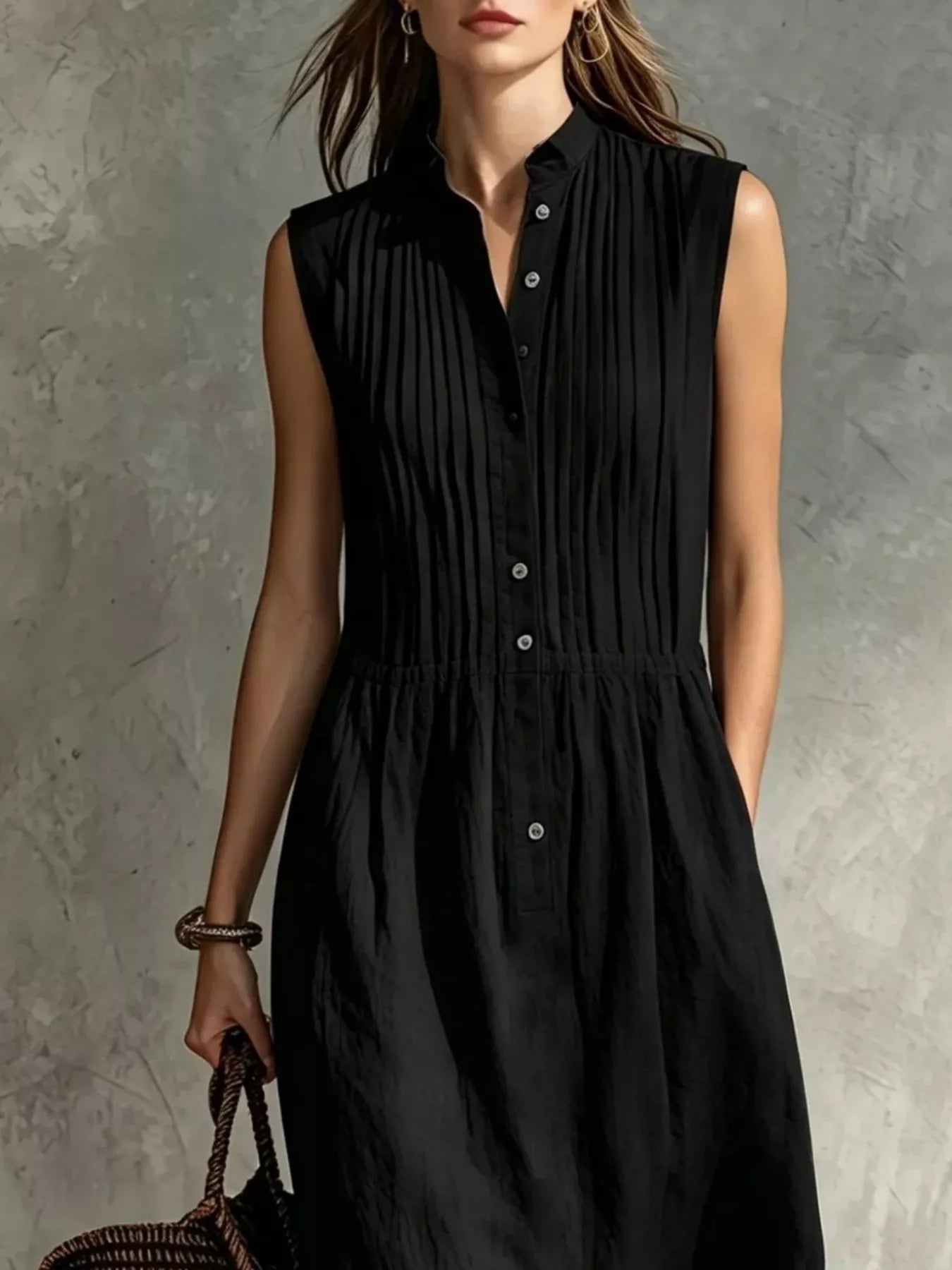 YSONA Full Size Sleeveless Button Front Midi Dress Plus Size — detail view | Women's Dress