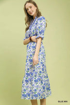 YSONA Umgee Floral Ruffle Trim Tiered Midi Dress — back view | Women's Dress | Shop YSONA