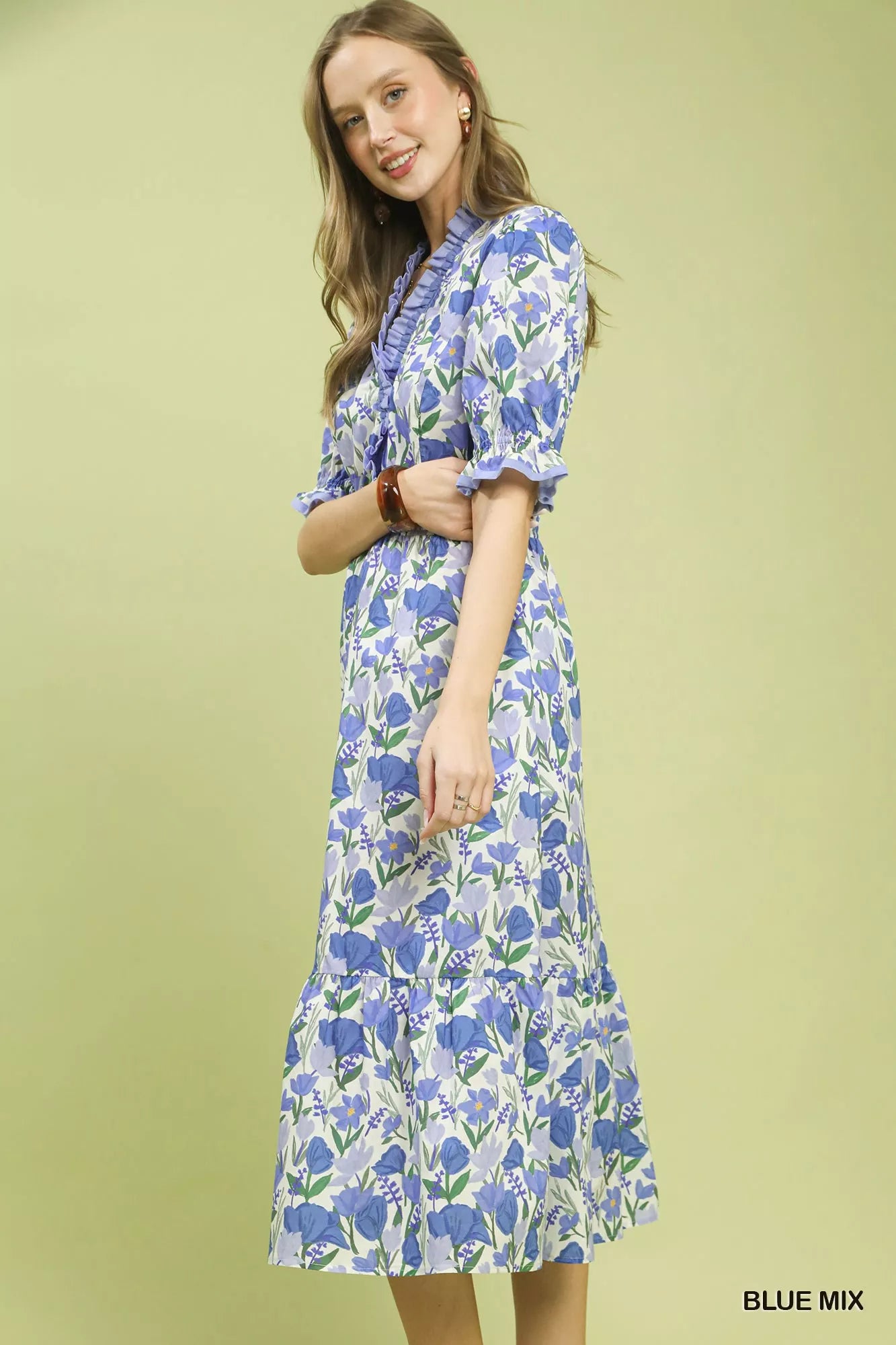 YSONA Umgee Floral Ruffle Trim Tiered Midi Dress — back view | Women's Dress | Shop YSONA