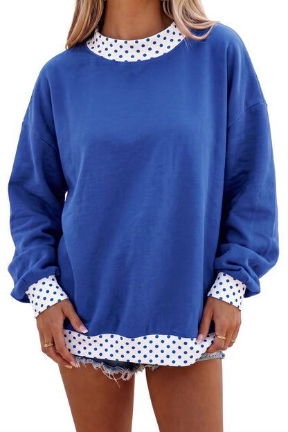 Burgundy Colorblock Polka Dot Contrast Trim Oversized Sweatshirt