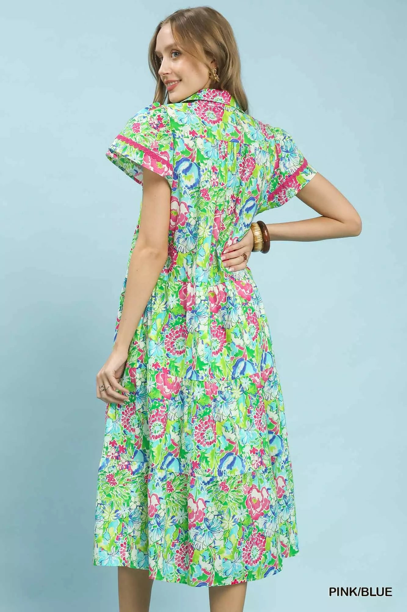 YSONA Umgee Bold Mixed Floral Tiered Midi Dress — side view | Women's Dress | Shop YSONA