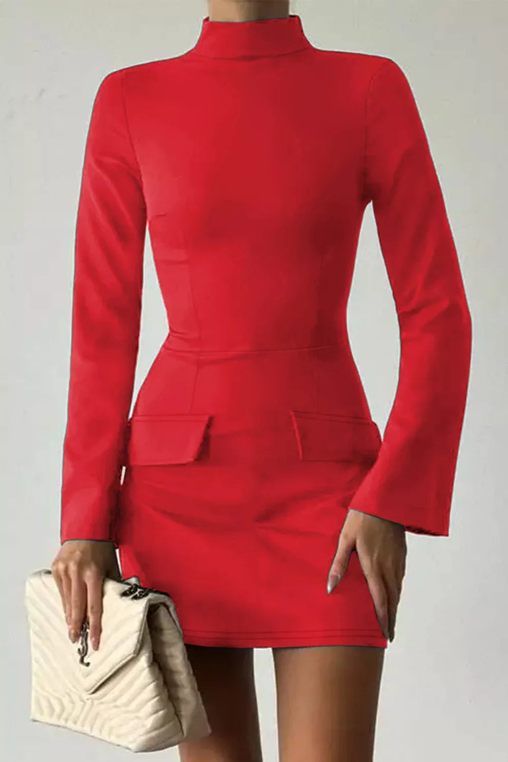 YSONA Long-Sleeve Mini Dress with Flap Pockets — full length view | Women's Dress | Shop YSONA